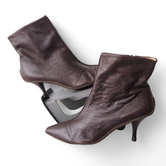 Michael Kors Split Toe Side Zip Leather Heeled Ankle Boots Brown Women's 10M - Picture 1 of 11